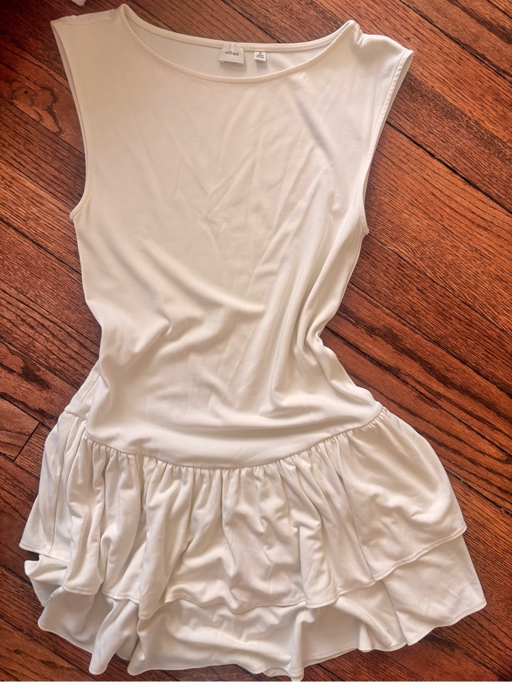 Aritzia Cream Sleeveless Ruffle Hem Dress